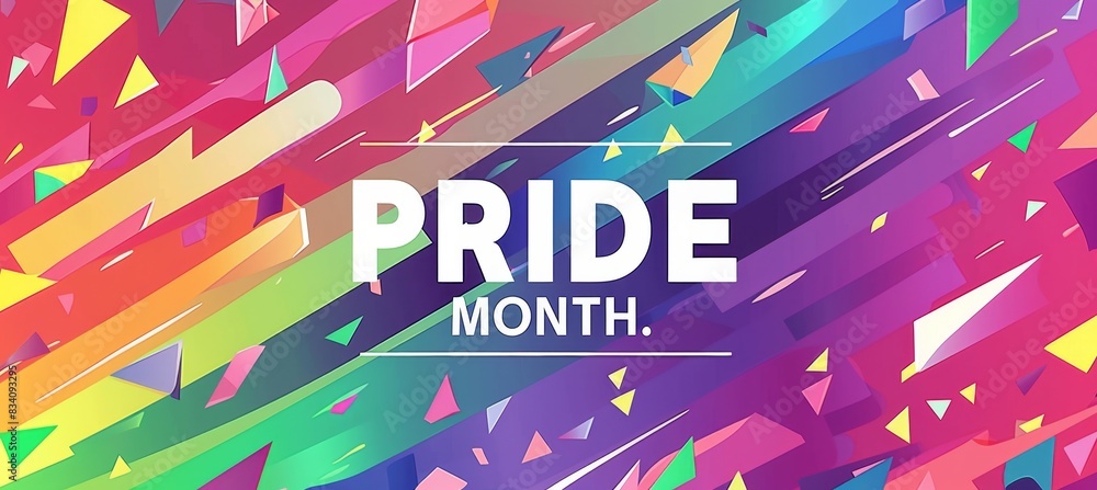 Poster pride month background with a rainbow pattern and text 