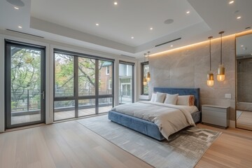 Bedroom With Large Bed and Sliding Glass Doors