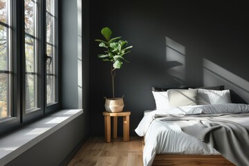Bedroom With Bed and Potted Plant