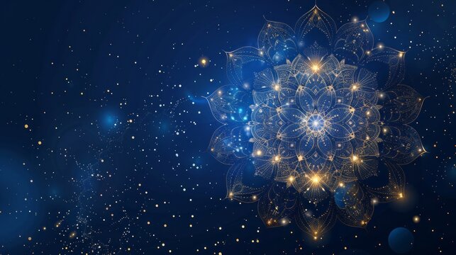 Gold and blue mandala with sparkling star details