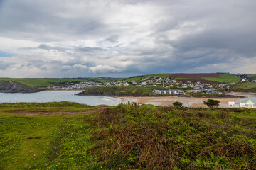 A view towards Bigbury-on-sea from Burgh island, on an overcast spring day