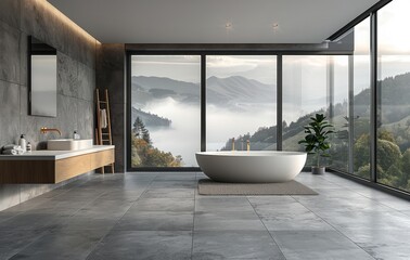 Fototapeta premium Luxurious Bathroom With Large Tub and Window