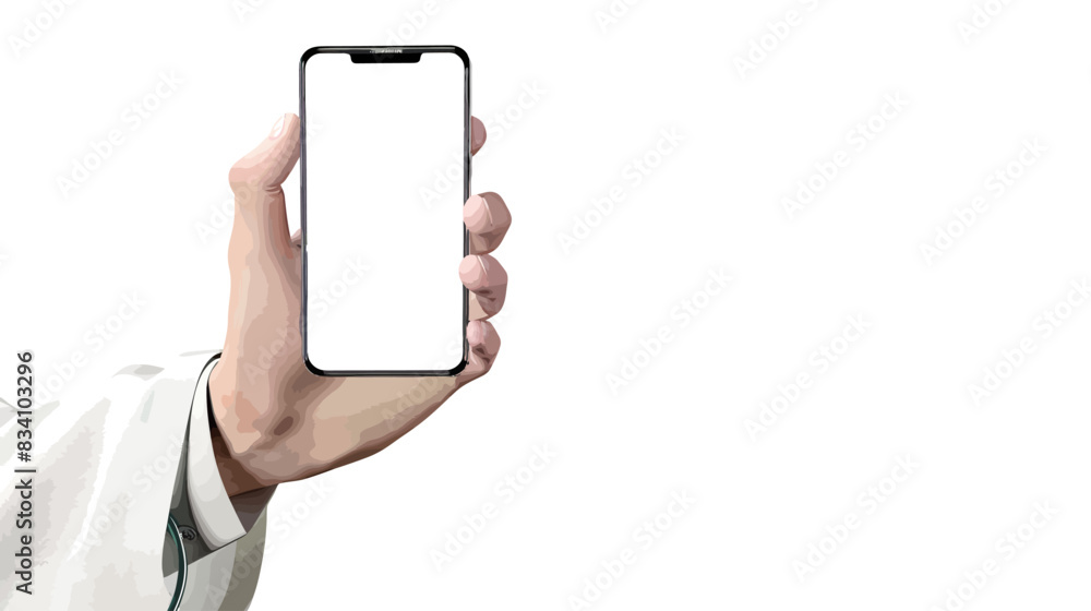 Poster handheld smartphone with blank screen for universal layouts and displays