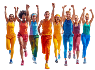 Dynamic Trio, Diverse group Sprinting in Sync. Group of Men And Woman Enjoying a Run