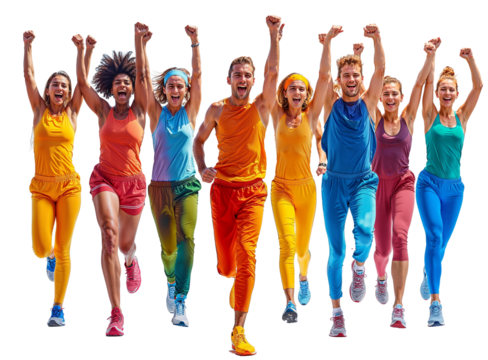 Dynamic Trio, Diverse group Sprinting in Sync. Group of Men And Woman Enjoying a Run