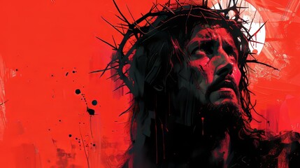 Iconic Portrait of Jesus Christ with Crown of Thorns Generative AI