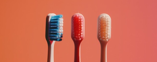 three toothbrushes with shadows cast on a dual-tone background.