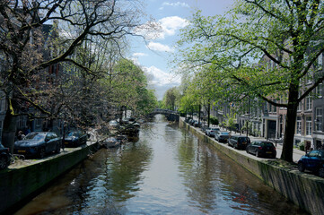 Fototapeta premium Amsterdam, capital of Netherlands, a city well known for its elaborate system of water canals