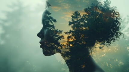 Eco-Conscious Contemplation: Double Exposure Portrait Generative AI