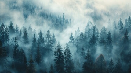 Ethereal Morning in the Misty Mountain Forest Generative AI