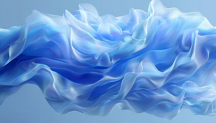 Obraz premium 3d render, abstract blue background with layers of silk folded drapery, fashion wallpaper with levitating cloth 