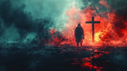 Digital Painting of Jesus Carrying the Cross Generative AI