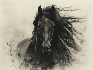Horse head drawing in vintage style