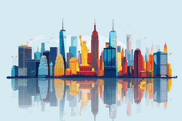 New York City panorama, urban landscape with modern buildings. Business travel and travelling of landmarks. Illustration, web background. Skyscraper silhouette. United States
