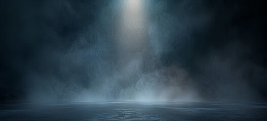 Empty dark abstract cement wall and studio room with smoke float up interior texture for display products wall background.
