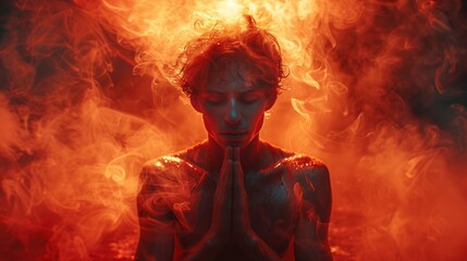 Worshipful Devotion - Spiritual Portrait of a Young Man Generative AI