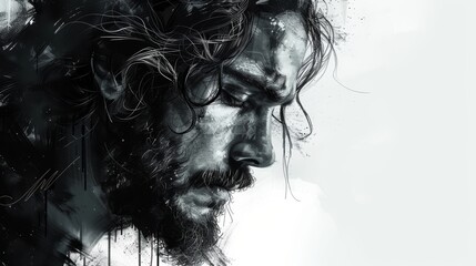 Sketch of Jesus Christ on White Background Generative AI