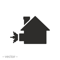 fiber or optic connector for house icon, ftth technology, cable home internet, flat symbol on white background - vector illustration