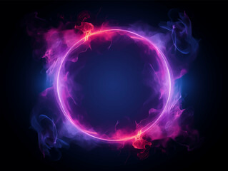 Rounded frame neon light color with smoke in side circle vector illustration