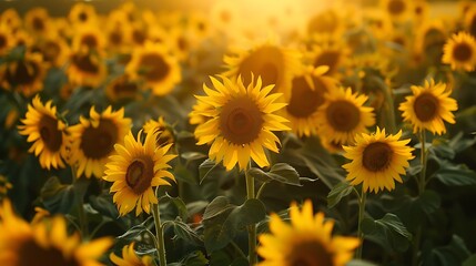 Obraz premium sunflower, flower, field, nature, summer, yellow, sunflowers, agriculture, plant, sun, sky, blossom, beauty, flora, bright, garden, blue, leaf, blooming, floral, spring, flowers, color, beautiful, sun