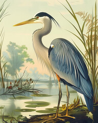 Audubon Print Great Blue Heron Poster Bird of America Lover Gift John Audubon Vintage Nature Retro Wall Art Bird Heron Printable Home Decor