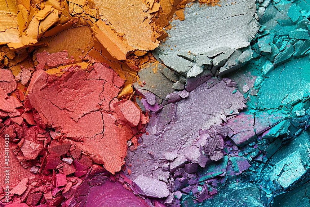 Poster detailed close up of various bright and vibrant colors of paint with visible texture and perfectly e