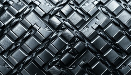 Detailed macro shot of sleek textured charcoal metal diamond pattern.