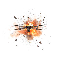 Drone explosion in the air isolated on a transparent background 