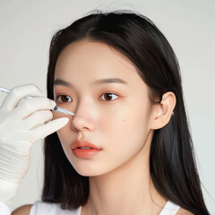 portrait of a woman with makeup brush