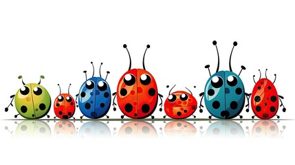 Obraz premium cartoon ladybugs with different colors and shapes