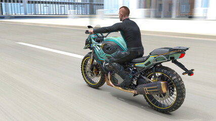 オートバイに乗る男性　3DCGレンダリング