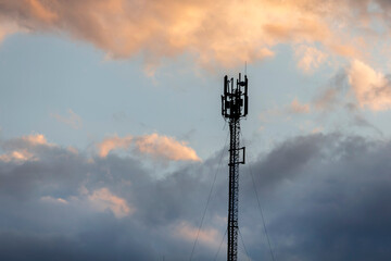 Telecommunication tower, 4G and 5G radio network telecommunication equipment with radio modules and...