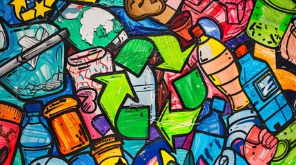 Obraz premium Handdrawn posters encouraging students to reduce reuse and recycle.