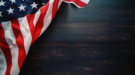 American flag on dark wooden background for July 4th. Generative AI image