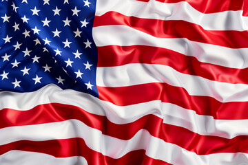 Close-up of American flag waving, symbolizing patriotism. Generative AI image