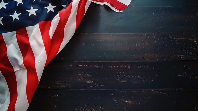 American flag on dark wooden background for July 4th. Generative AI image