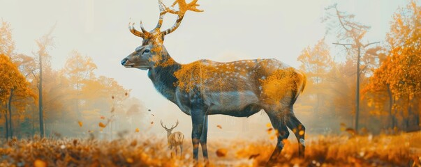Majestic deer in autumn forest animation.