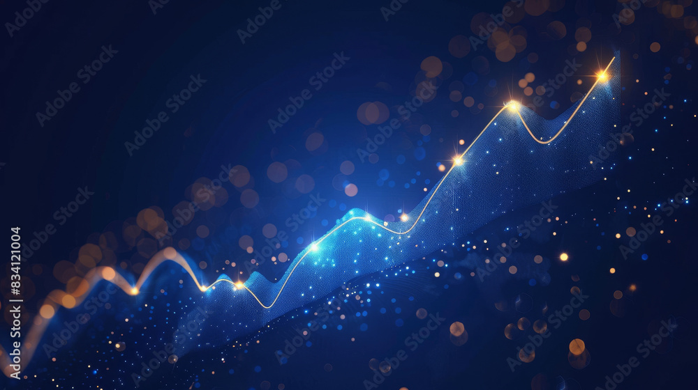 Poster animated glowing graph line symbolizing progress, with a bokeh effect on a dark blue backdrop
