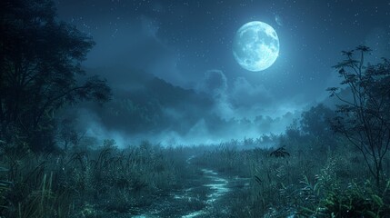 Fototapeta premium A moonlit field with ninja's camouflage.