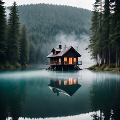 Fototapeta premium lake in the mountains in the morning