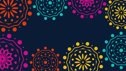 Vector. Web banner, poster, cover, splash screen, social media, backgraund with copy space for your text. Perforated bright patterns Papel Picado, floral pattern. National Hispanic Heritage Month. 