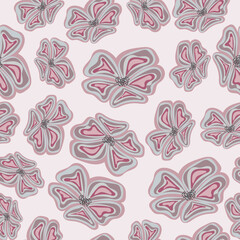 Obraz premium Seamless pattern with abstract creative flowers in gray and pink shades.