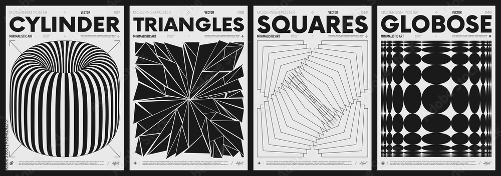 Poster modern abstract poster collection, vector minimalist posters with geometric shapes in black and whit