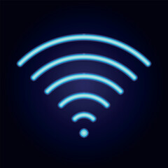 Wi-Fi signal icon, waves emanate from the source, effect of glowing neon tubes on a dark background. Vector illustration eps10