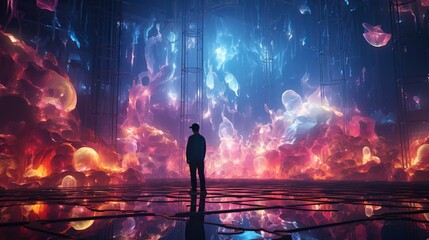 A digital art gallery with virtual reality tours and holographic art installations 