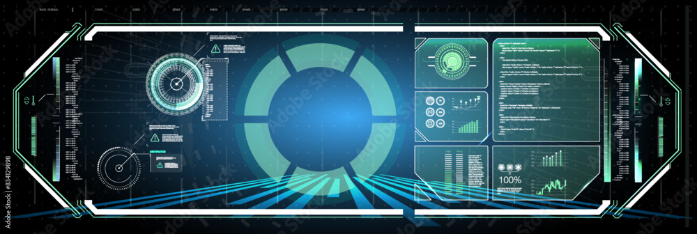 Poster Futuristic Vector HUD Interface Screen Design. Digital callouts titles. HUD UI GUI futuristic user interface screen elements set. High tech screen for video game. Sci-fi concept design.	
