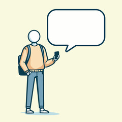 Empty Speech Bubble Held by Cartoon Person: Conversation, Social Media, Chat, Message, Contact Concept