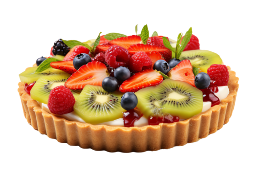 Fresh and delicious fruit tart with a variety of berries and kiwi, perfect for any occasion!
