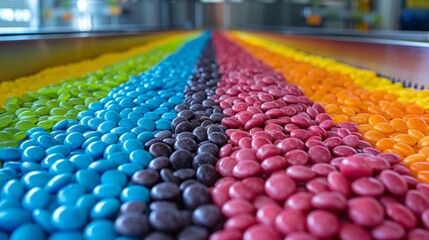 Fototapeta premium a fun and colorful display of rainbow candies adorning a table, bringing joy and sweetness to any occasion