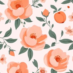 peach floral hand drawn flat background AI generated